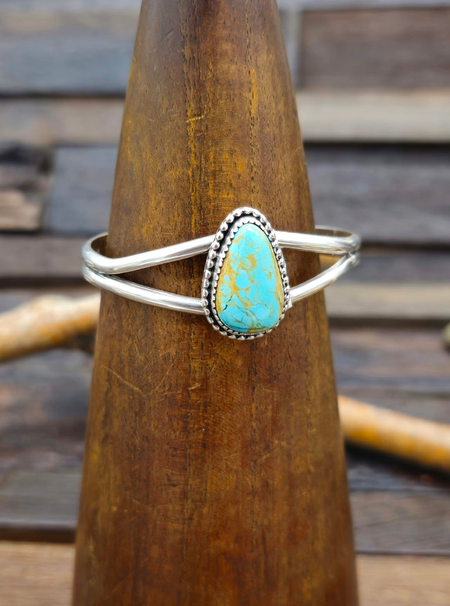 Single-Stone Turquoise Sterling Silver Cuff by Rosella Paxton - 6 1/4 in.