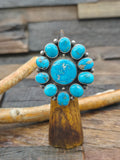 Sterling Silver Blue Turquoise Cluster Ring by Travis Jim - Size 8 1/2