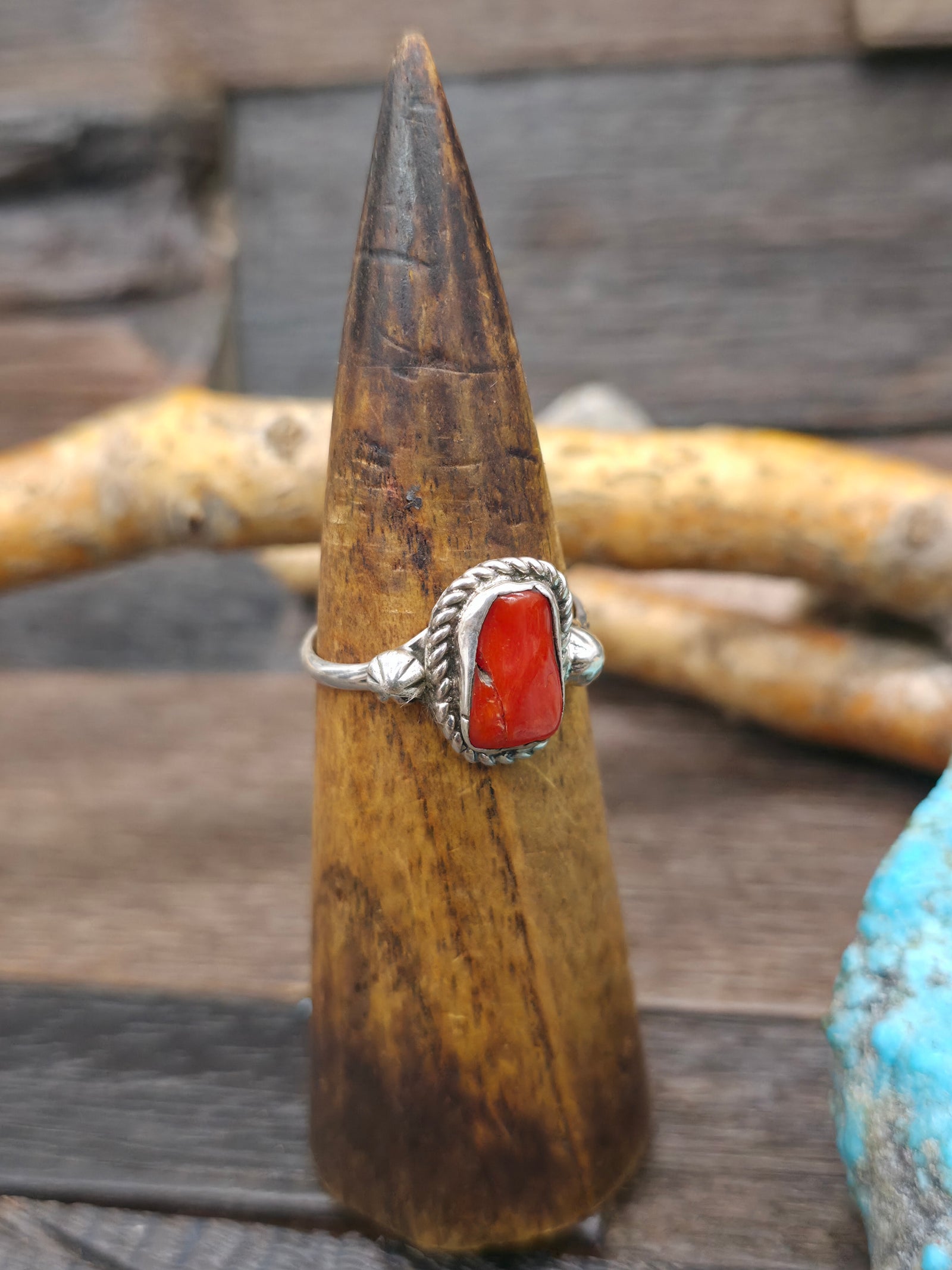 Sterling Silver Coral Nugget Ring by "S" - Size 11 1/2