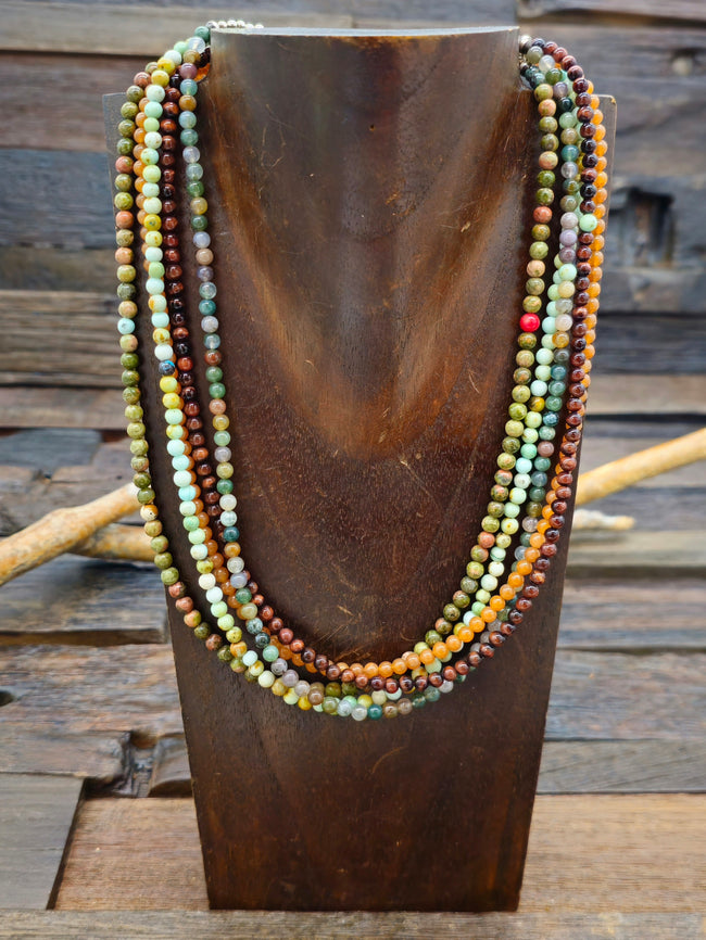 Five Strand Jasper and Tigers Eye Stone Bead Necklace - 19 in