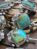 Turquoise and Sterling Silver Leaf Applique Squash Blossom Necklace and Earring Set by Leonard Platero - 30 in.