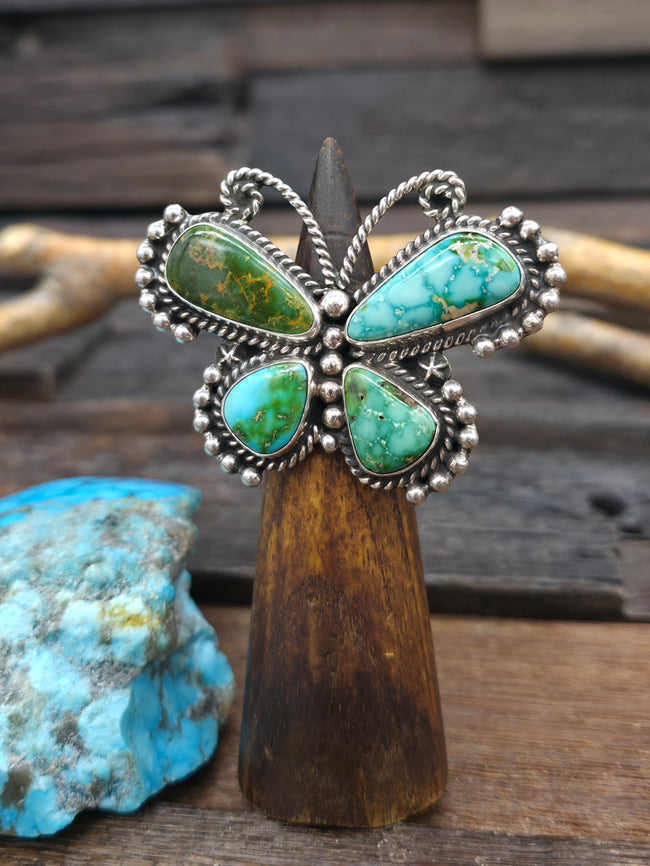 Sterling Silver Sonoran Turquoise Butterfly Ring by Geneva Apachito - Size 8.5