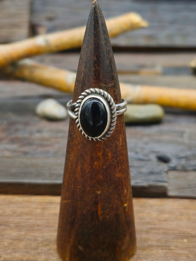 Black Onyx Sterling Silver Ring by Priscilla Smith - Adjustable