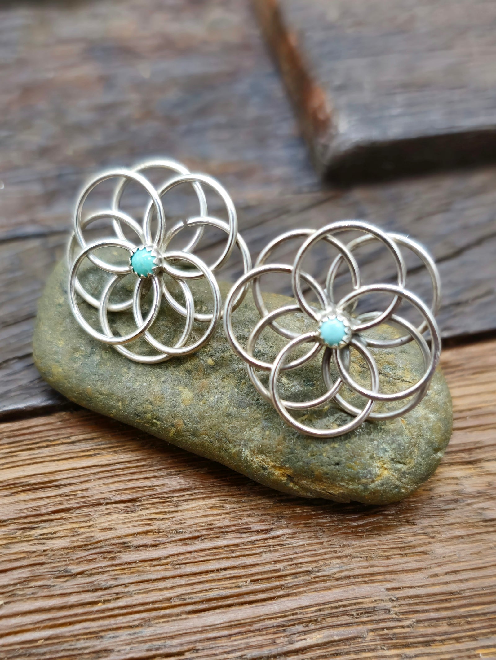 Turquoise and Sterling Silver Post Earrings by Nashina Leonard