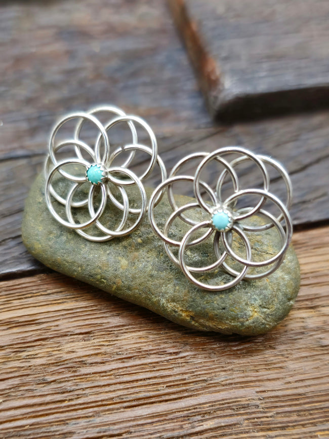 Turquoise and Sterling Silver Post Earrings by Nashina Leonard