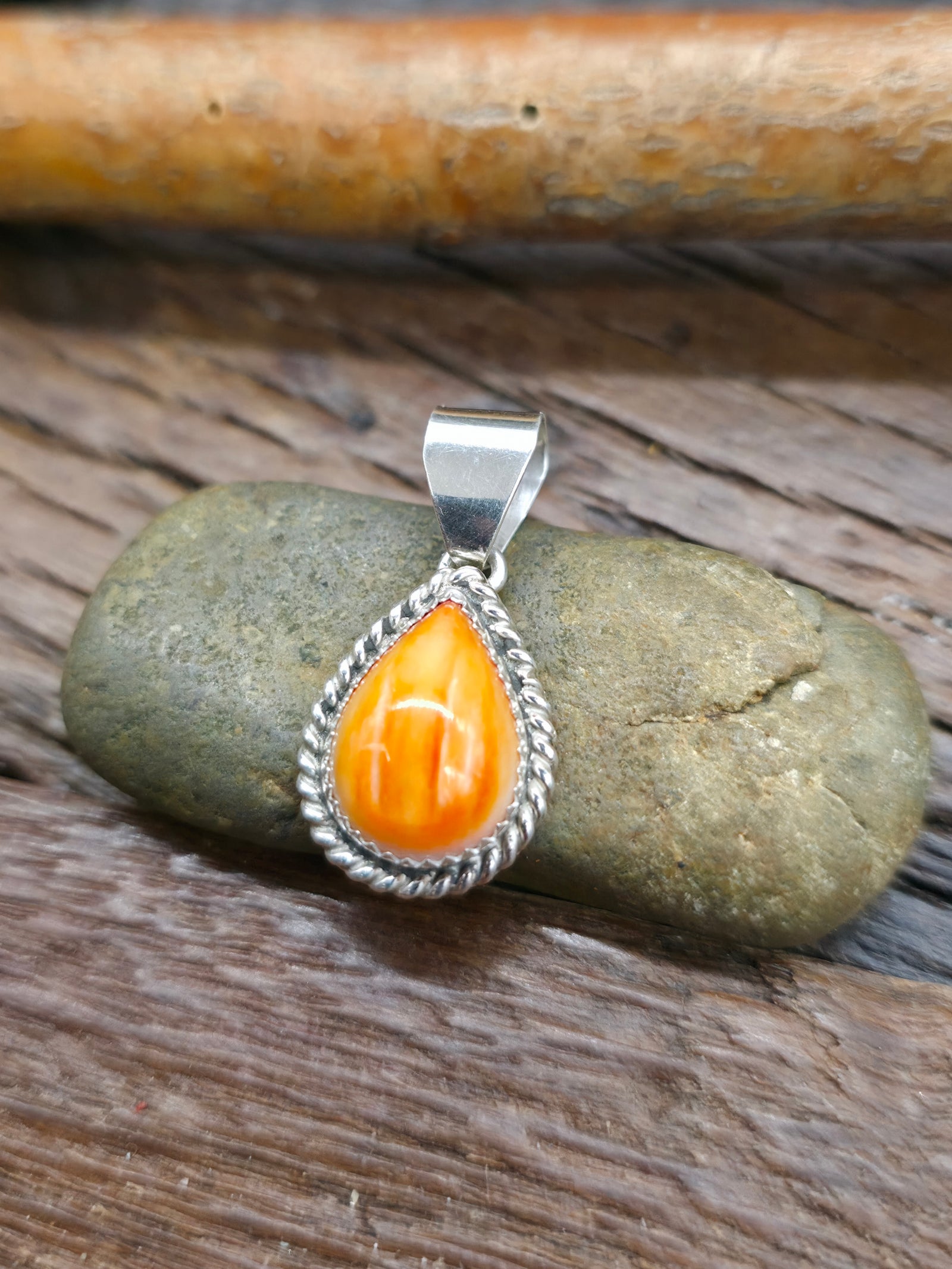 Mini Sterling Silver Orange Spiny Pendant by James Frank - 1 in. by 1/2 in.