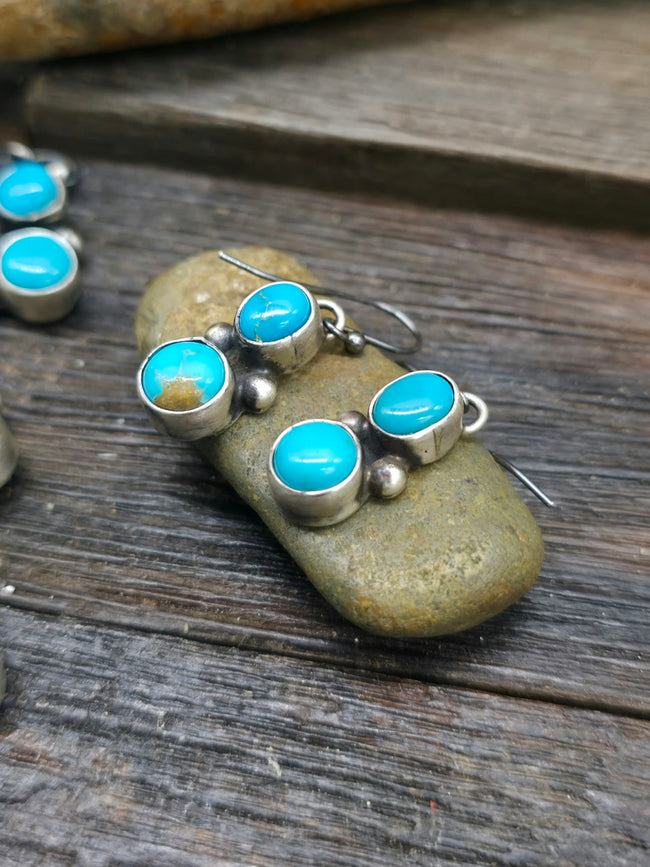 Kingman Turquoise Squash Blossom Necklace and Earring Set by Darrin Livingston - 24 in.