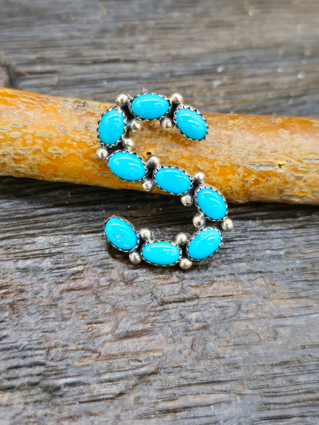 Turquoise and Sterling Silver Monogram Pendant "S" 1 in.