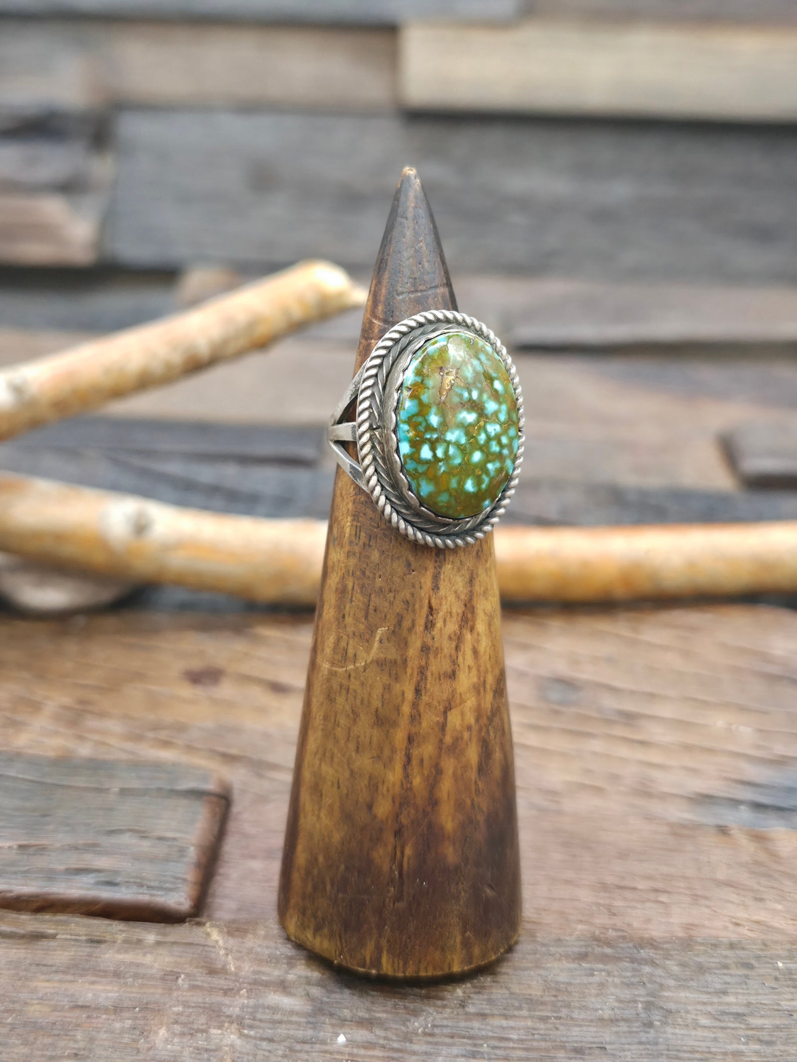 Oxidized Sterling Silver Turquoise Ring by L. Ganado - Size 8