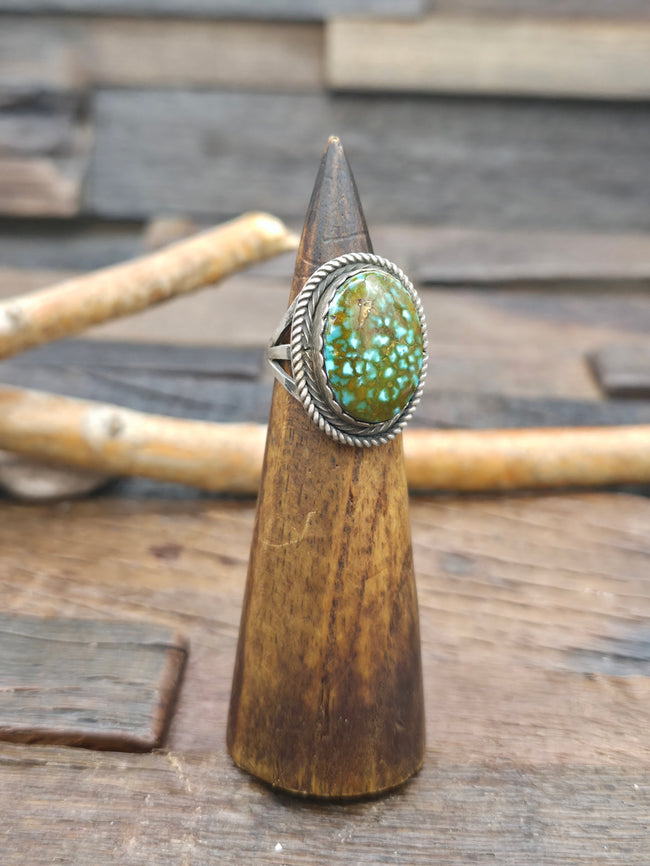 Oxidized Sterling Silver Turquoise Ring by L. Ganado - Size 8