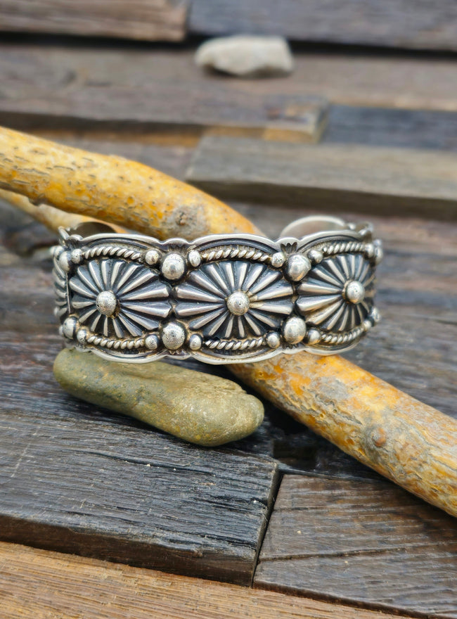 Stamped Sterling Silver Cuff by Delbert Delgarito - 7 1/4 in.