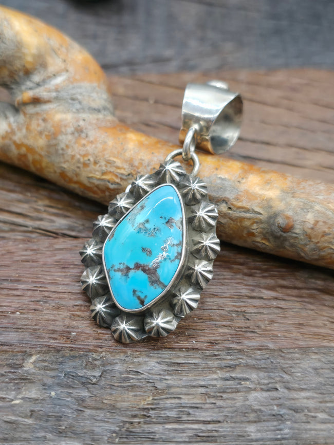 Sterling Silver Campitos Turquoise Pendant by Jacob Troncosa