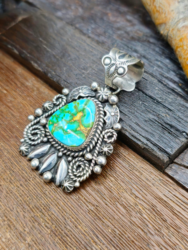 Sonoran Gold Turquoise Sterling Silver Pendant by Geneva Apachito