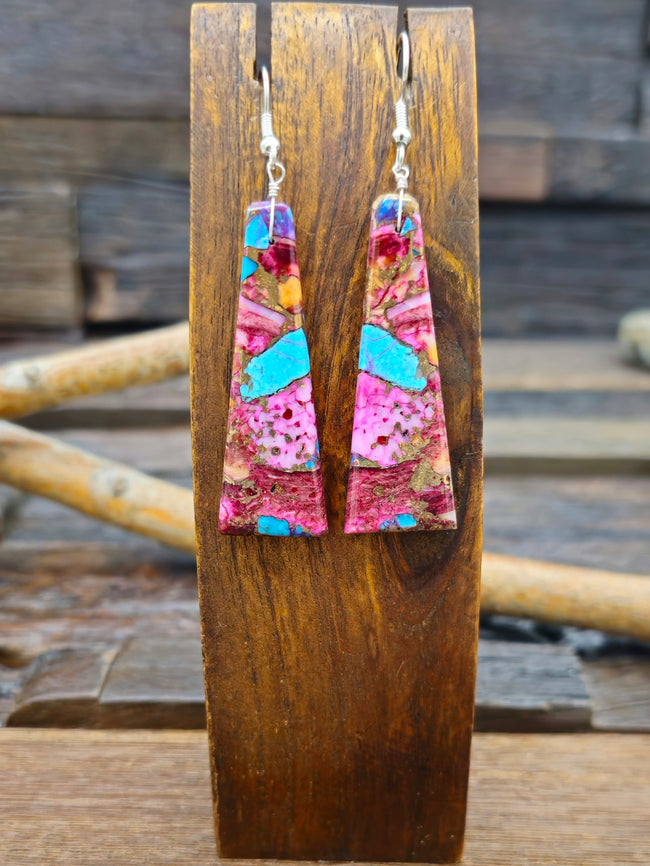 Purple and Blue Turquoise and Spiny Oyster Slab Earrings by Jameson Pete
