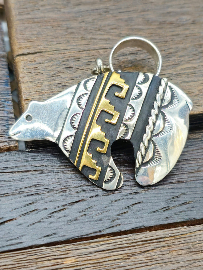 Sterling Silver and Brass Bear Overlay Pendant by Rose Singer