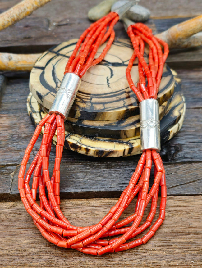 Eight-Strand Coral and Sterling Silver Necklace - 25 in.