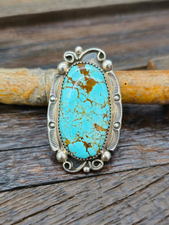 Sterling Silver and Turquoise Ring by Leslie Nez - Size 9