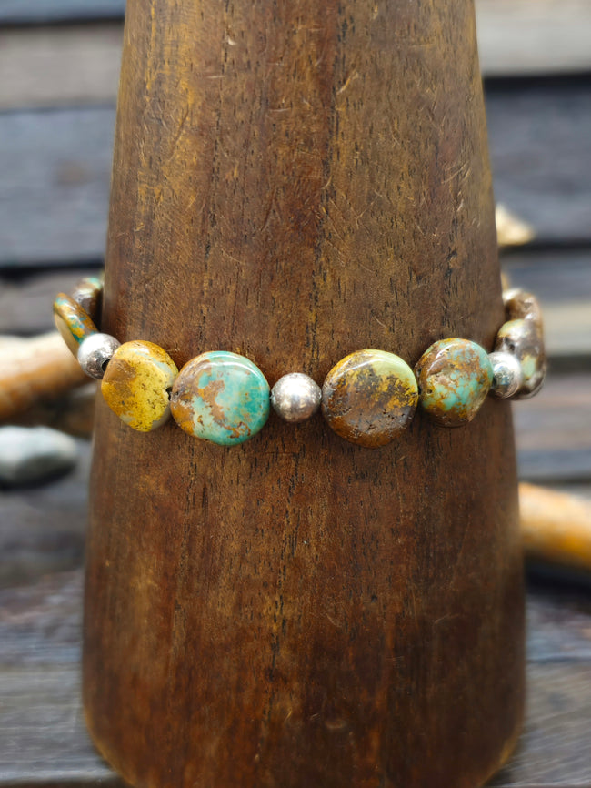 Green/Brown Turquoise and Sterling Silver Bracelet - 7 1/2 in.