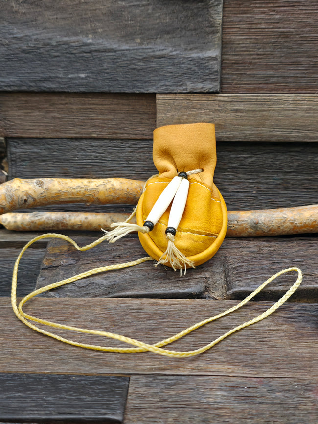 Handcrafted Fringed Leather Fetish Pouch with Beads