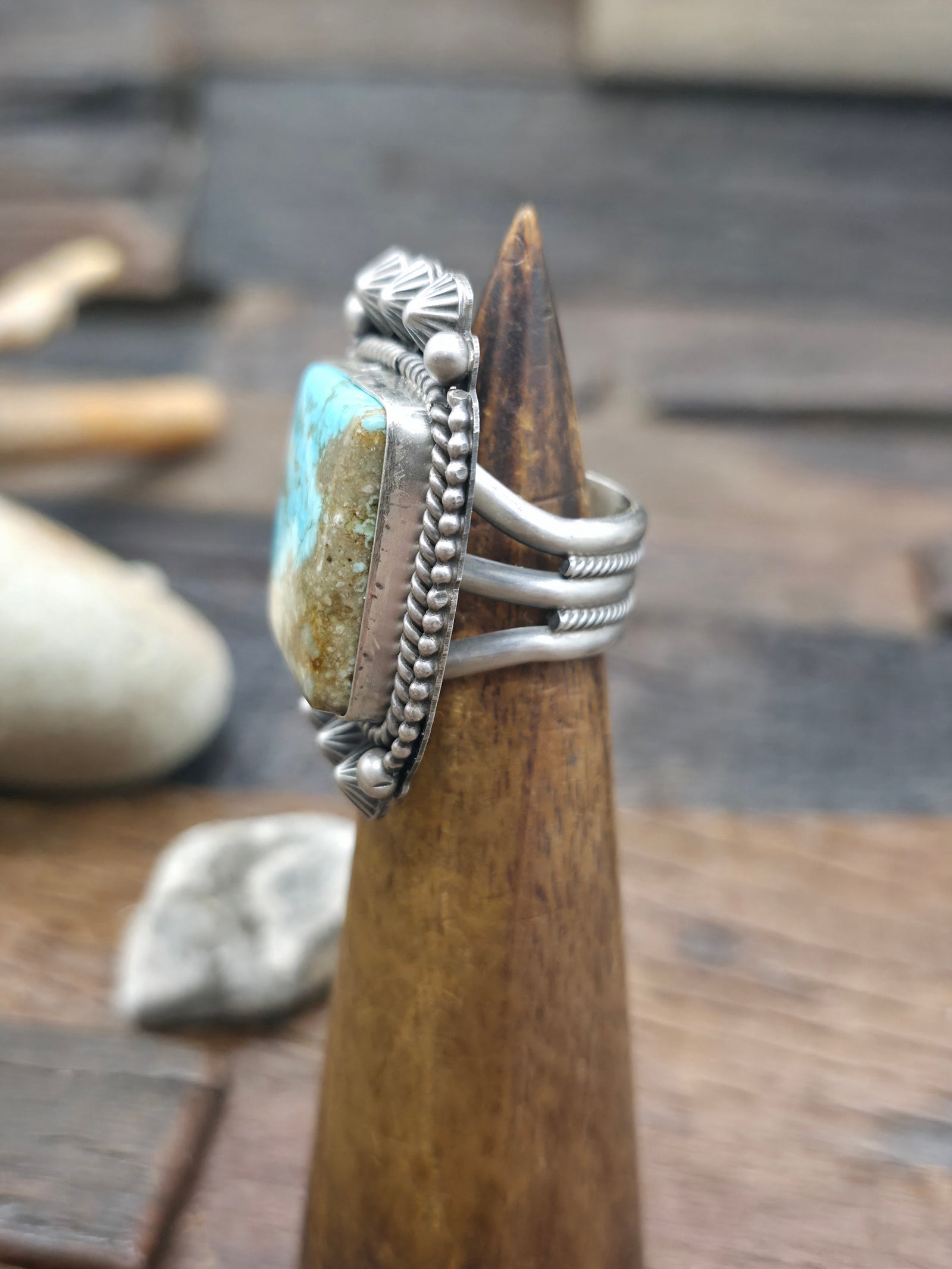 Stamped Sterling Silver Boulder Turquoise Statement Ring by Michael Calladitto - Size 7