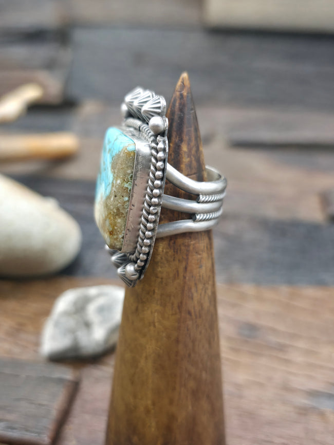 Stamped Sterling Silver Boulder Turquoise Statement Ring by Michael Calladitto - Size 7