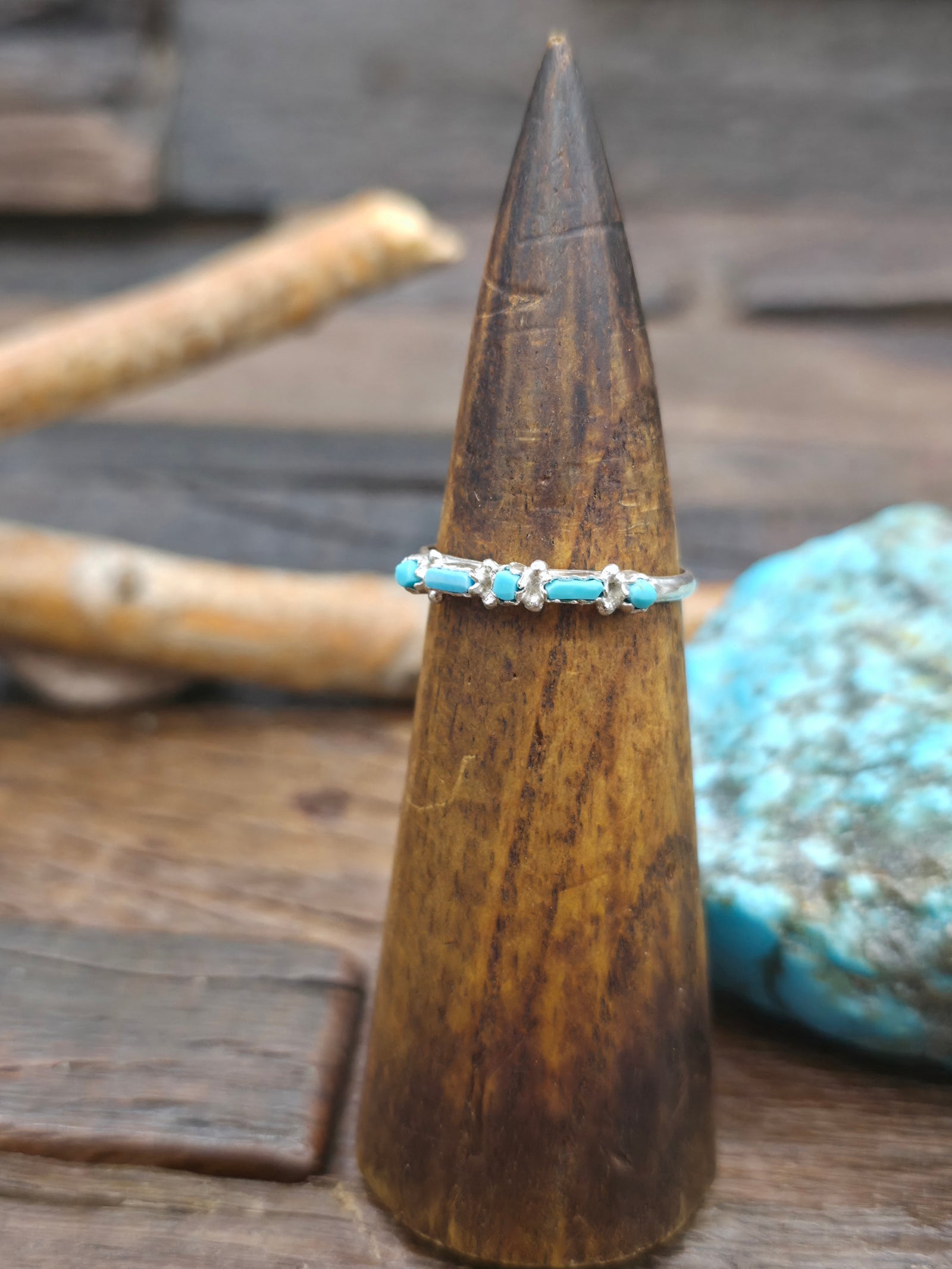 Sterling Silver Turquoise Dainty Petit Point Ring by Jennifer Booqua - Size 11