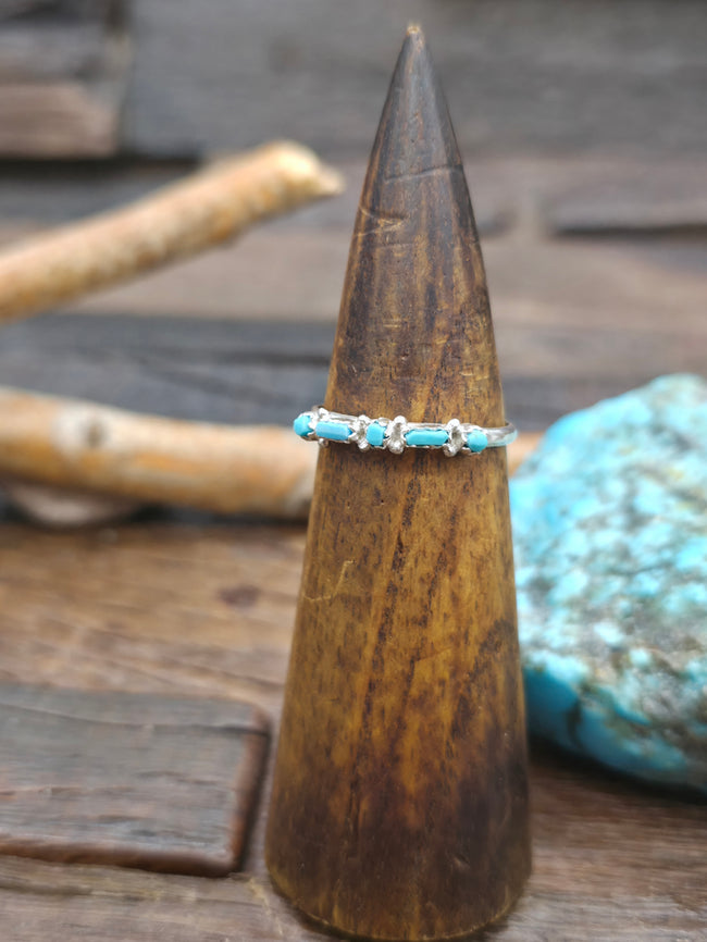 Sterling Silver Turquoise Dainty Petit Point Ring by Jennifer Booqua - Size 11