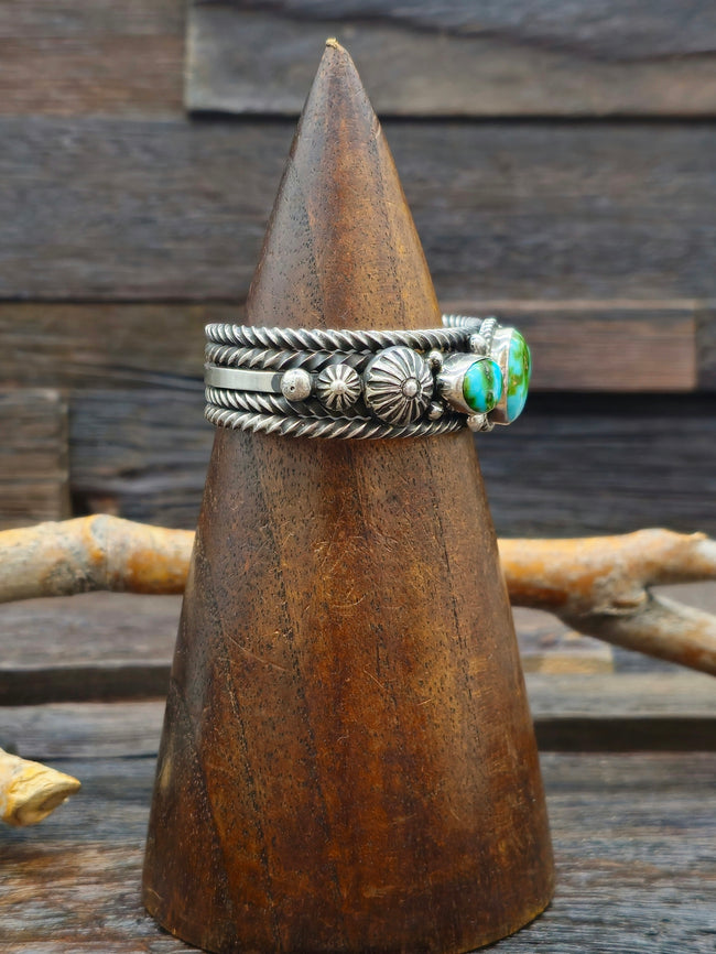 Oxidized Sterling Silver and Three-Stone Sonoran Turquoise Bracelet by Albert Jake 6 in.