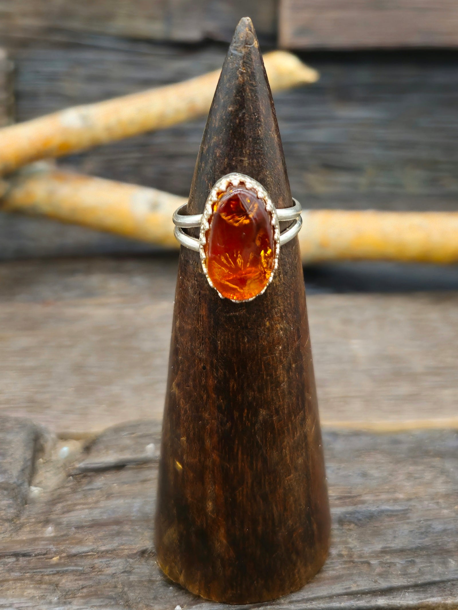 Sterling Silver Amber Ring by Jeff Lucio Size 8
