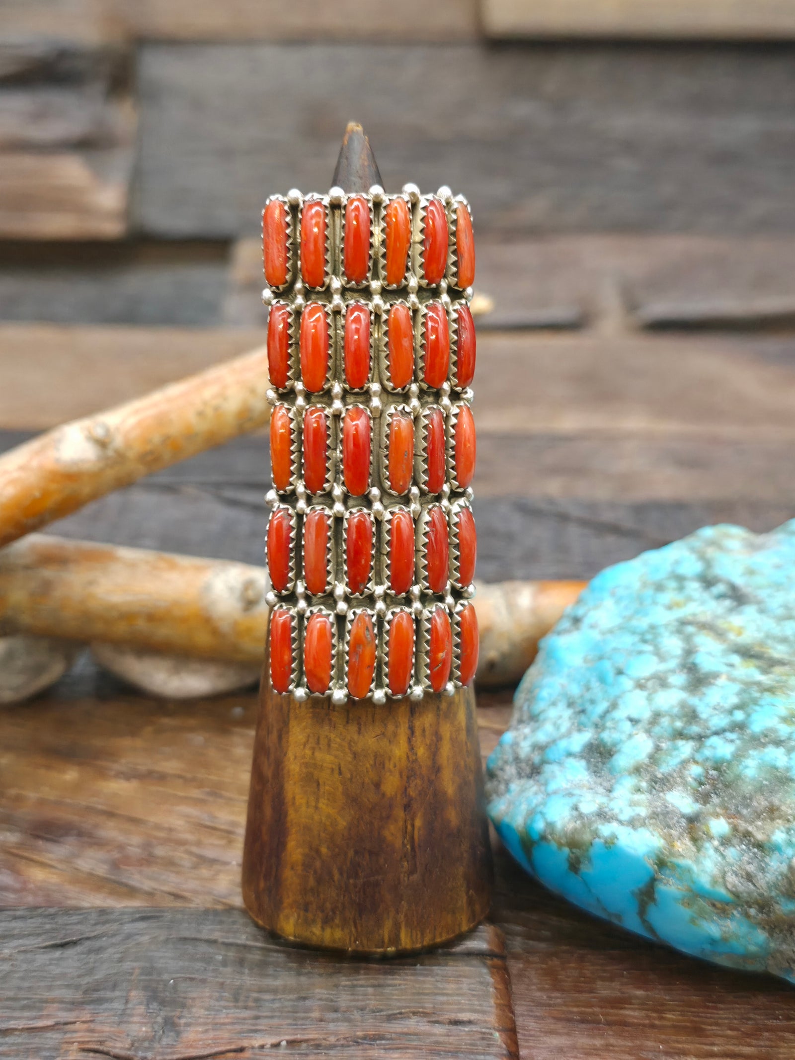 Five Row Sterling Silver Coral Needlepoint Ring by Erick Wilson - Adjustable