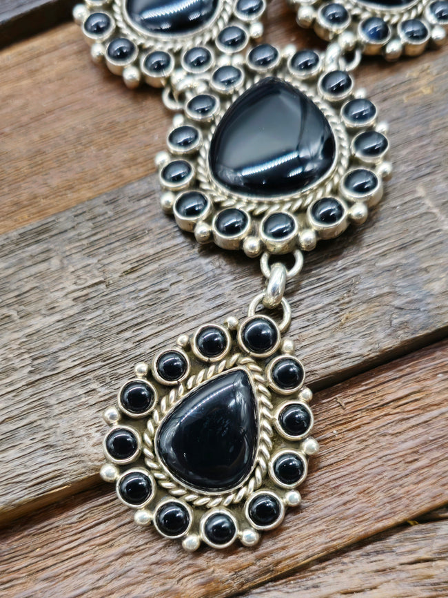 Sterling Silver Black Onyx Cluster Lariat by Melvin and Tiffany Jones - 32 in