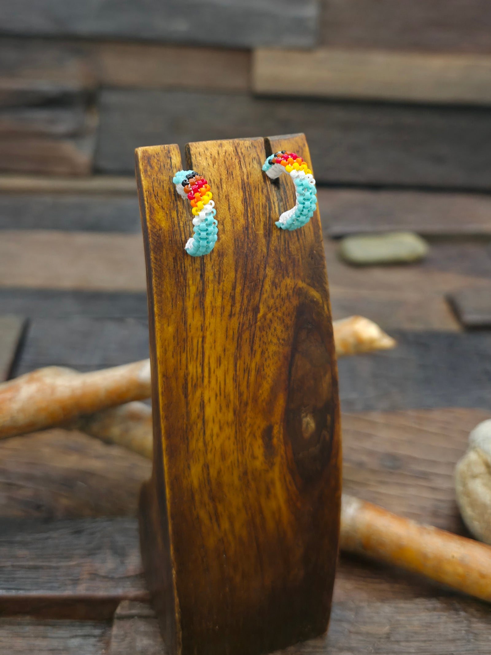 Mini Beaded Hoop Earrings - Blue, Black, Orange, Yellow