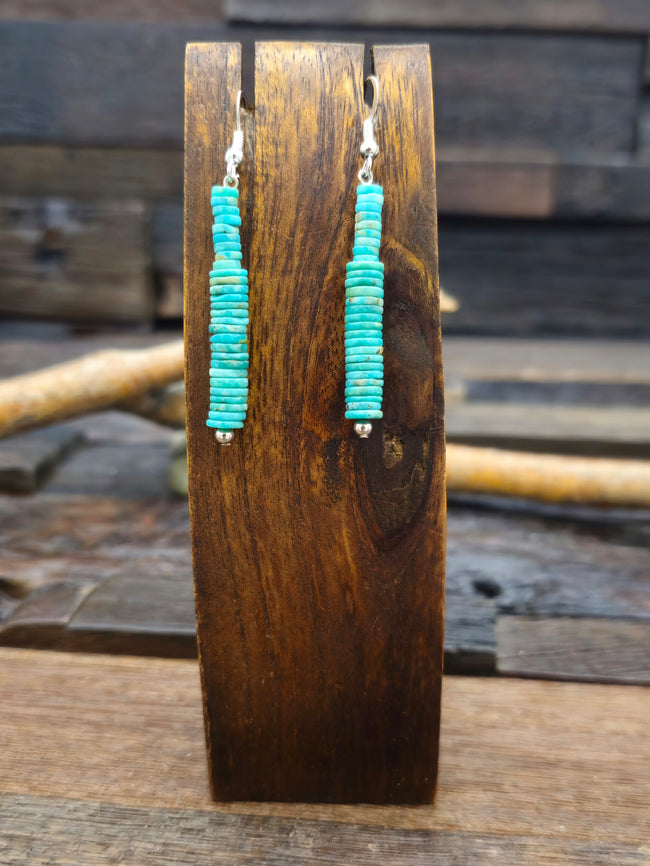 Turquoise Stone Bead Dangle Earrings by Fred Archuleta