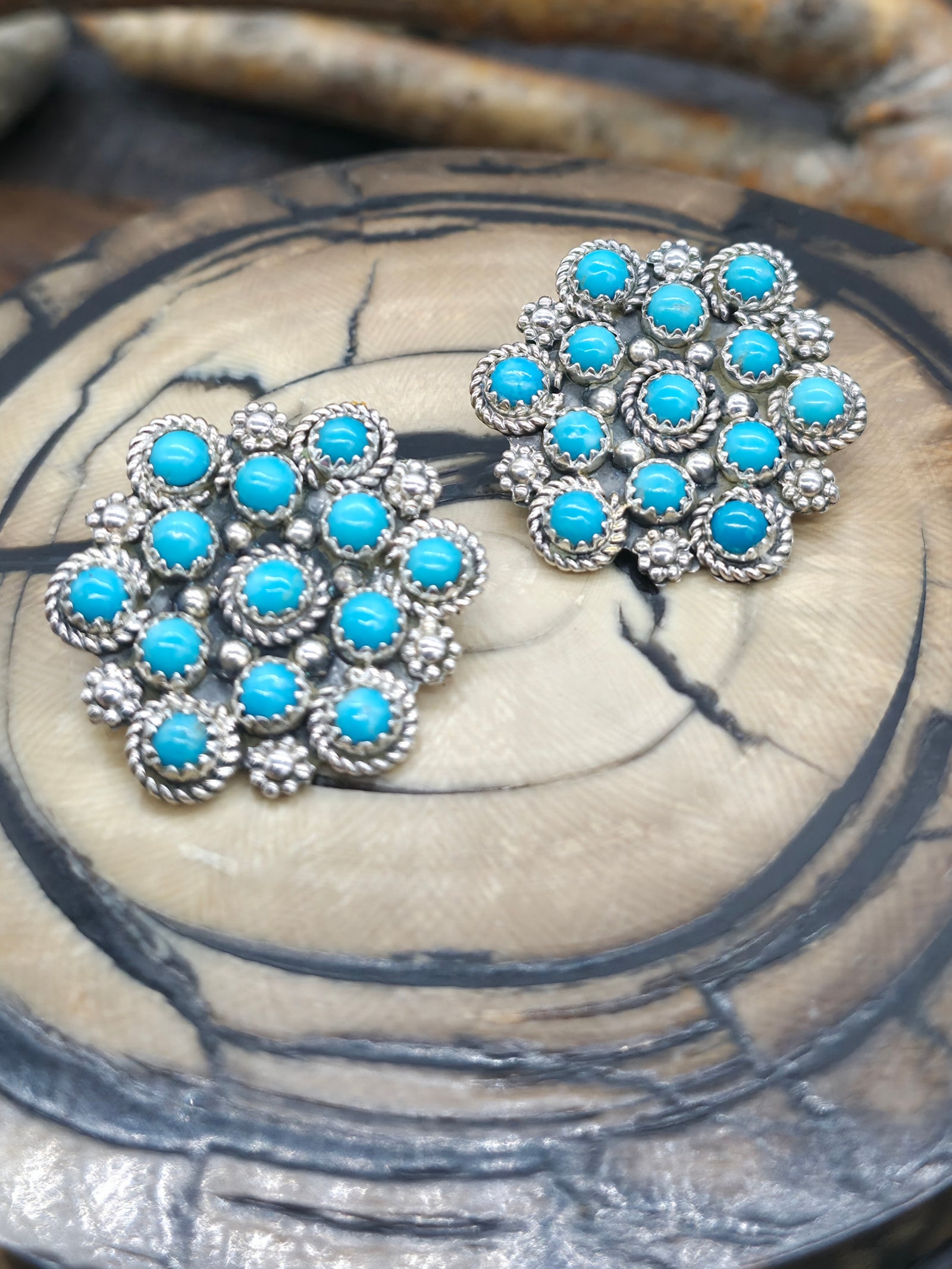 Sterling Silver Blue Turquoise Post Cluster Earrings by Dillon Cheama