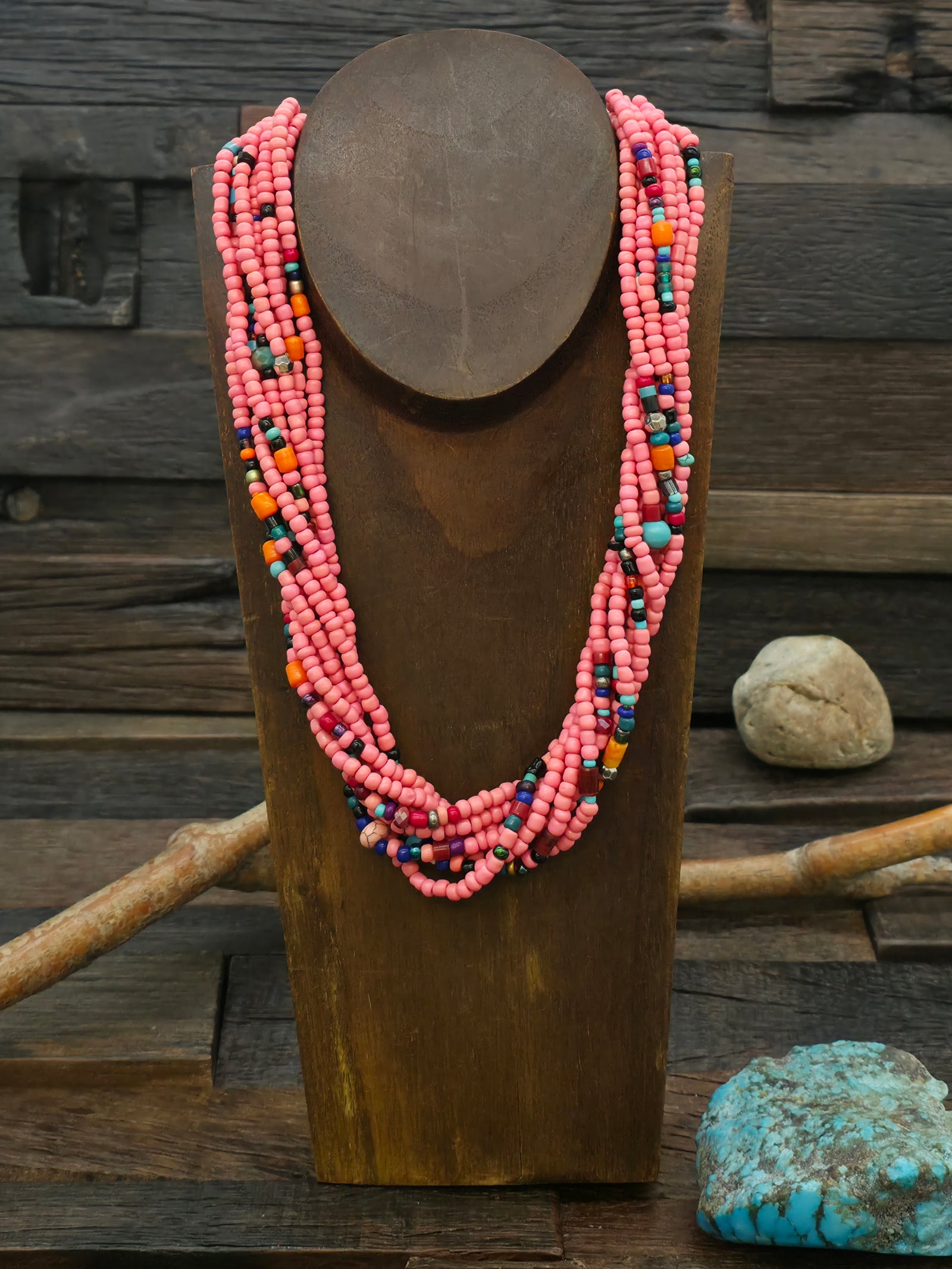 Eight Strand Pink Mixed Bead Necklace by Jacqueline Coriz - 19 in.