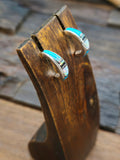 Blue Turquoise, Opal, and Onyx Sterling Silver Inlay Half Hoop Earrings