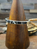 Onyx and Mother of Pearl Inlay Sterling Silver Cuff - 6 3/4 in.