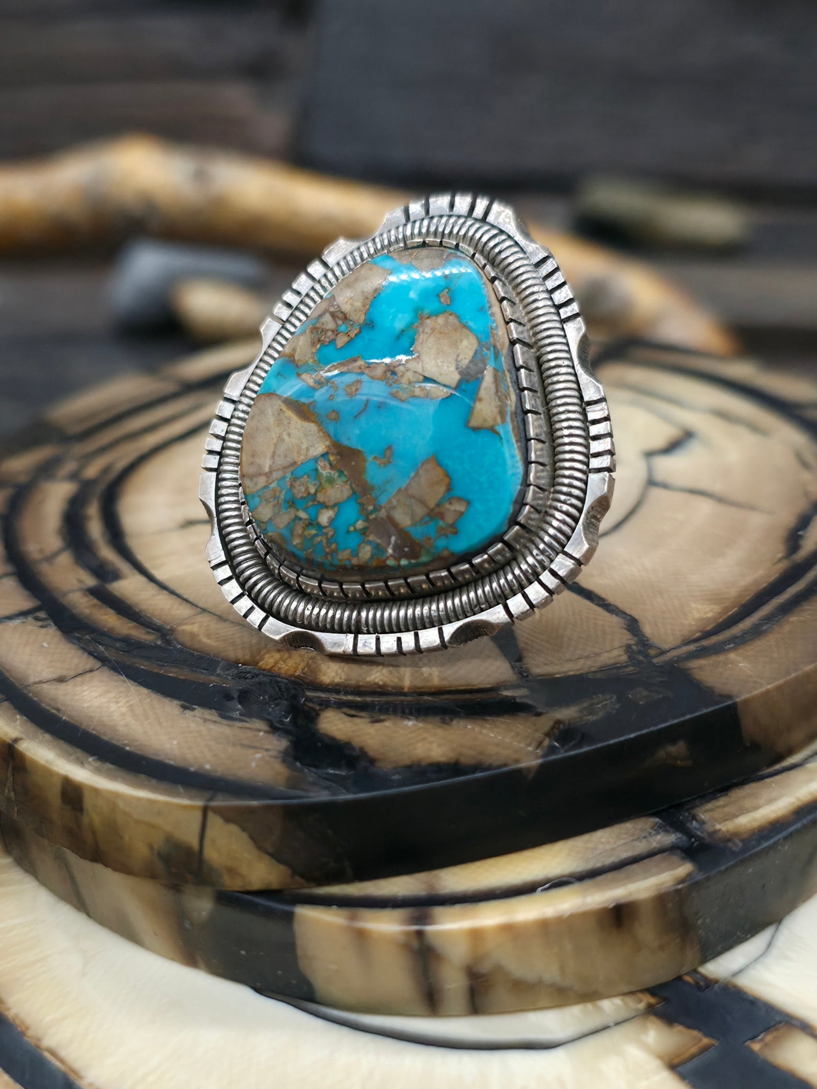 Sterling Silver and Turquoise Statement Ring by Walter Vandever - Size 9 1/2