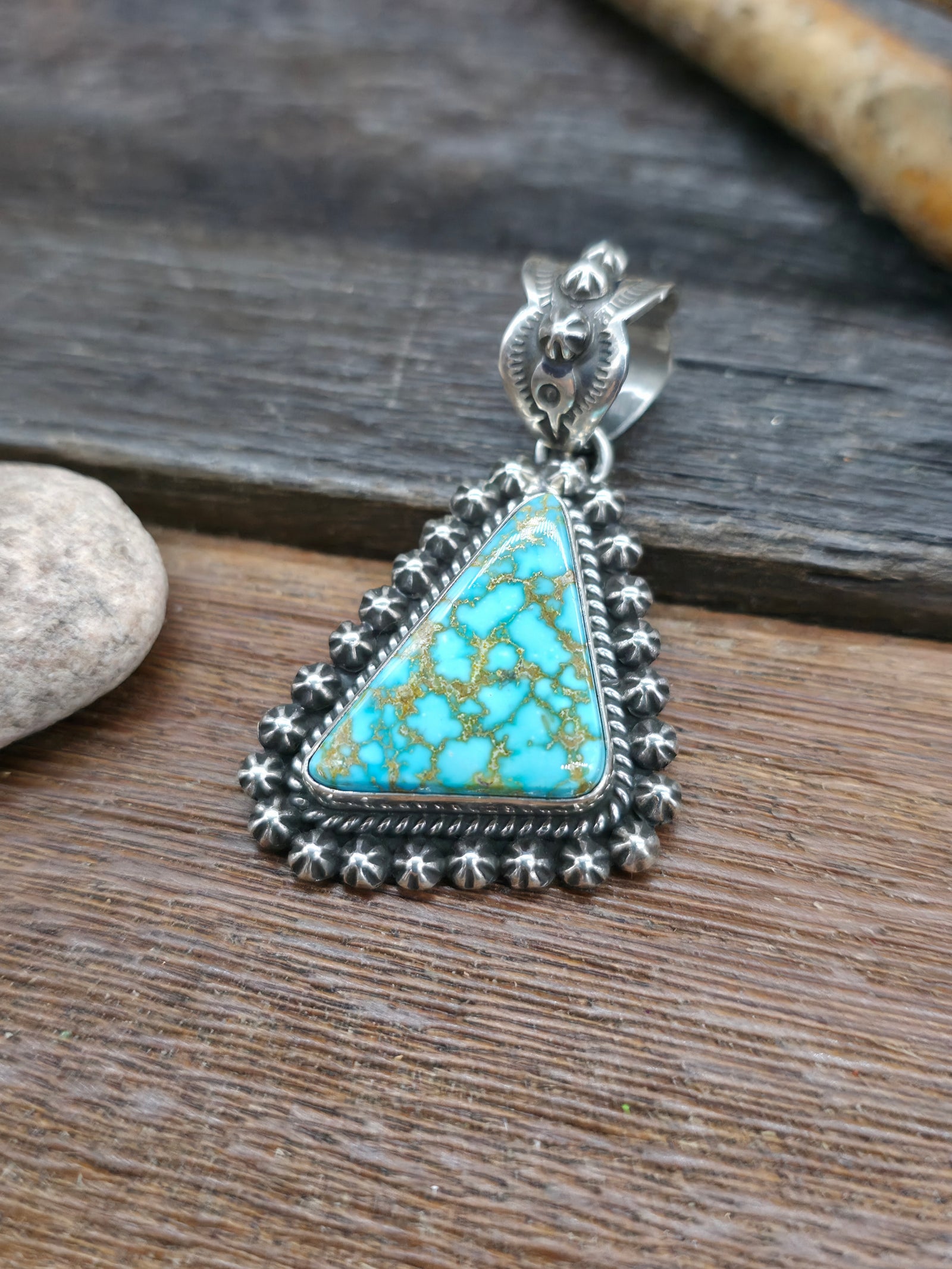 Kingman Turquoise and Sterling Silver Triangle Pendant by Happy Piasso