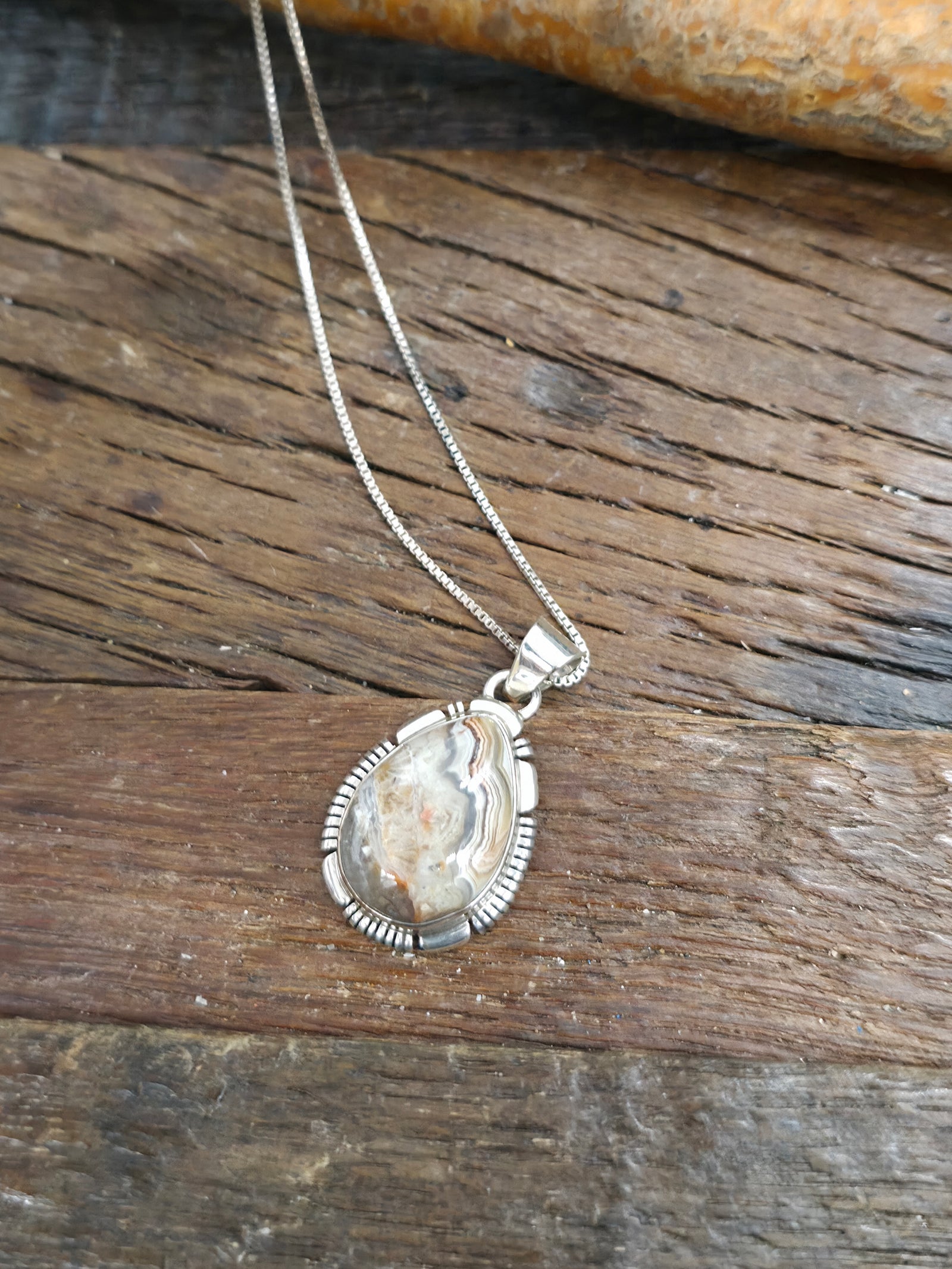 Sterling Silver Agate Teardrop Pendant on 18 in. Chain