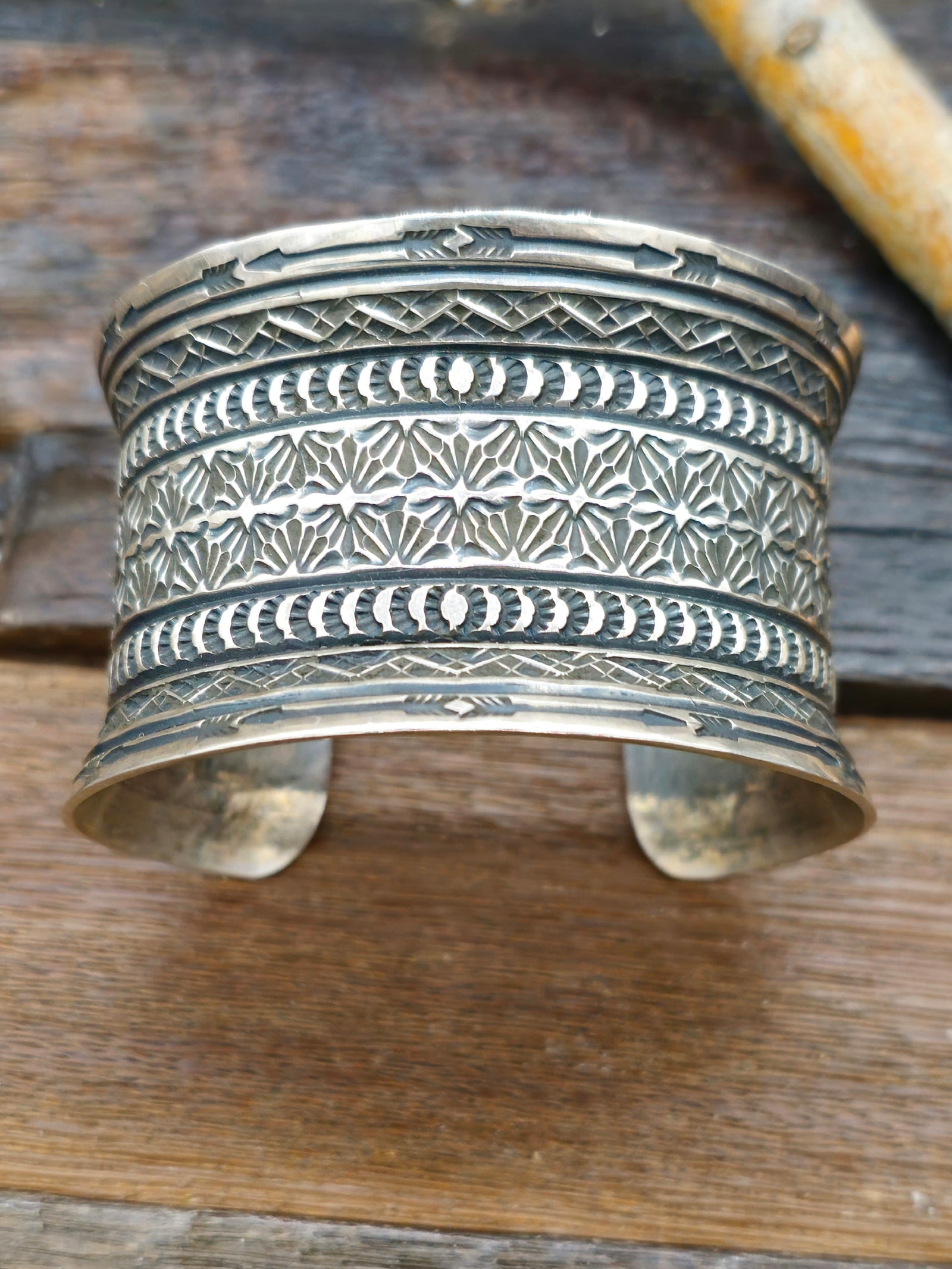 Stamped Sterling Silver Flared Cuff by Sunshine Reeves - 7 in.