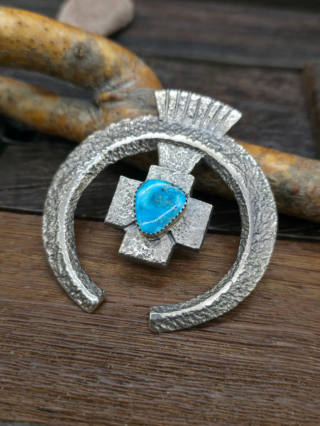 Sterling Silver Sand Cast Kingman Turquoise Naja Pendant by Gary Cluster