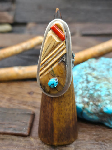 Sterling Silver Turquoise Three Stone Post Dangle Earrings by Travis Jim - 2 1/2 in. by 1/2 in.