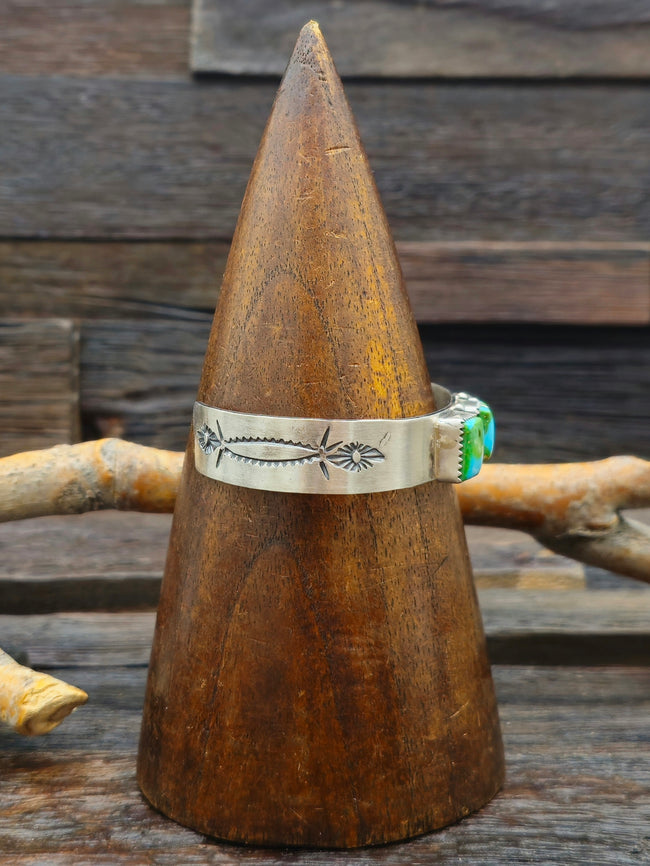 Three-Stone Sonoran Turquoise Sterling Silver Cuff by LaRose Ganadanegro - 6 1/2in.