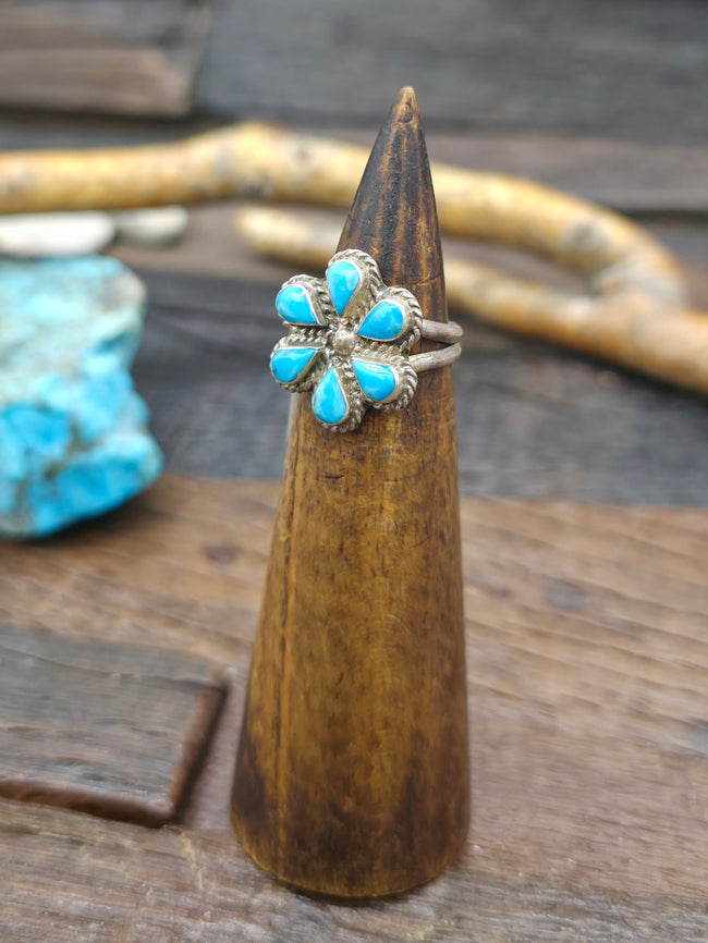 Sterling Silver and Turquoise Flower Ring by Gina Dosedo - Size 6 1/2