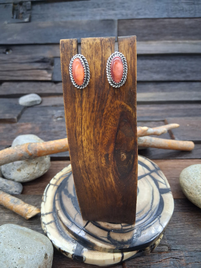 Red Spiny Post Earrings by Priscilla Smith