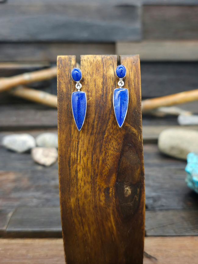 Two Stone Sterling Silver and Lapis Earrings by Elsie Armstrong