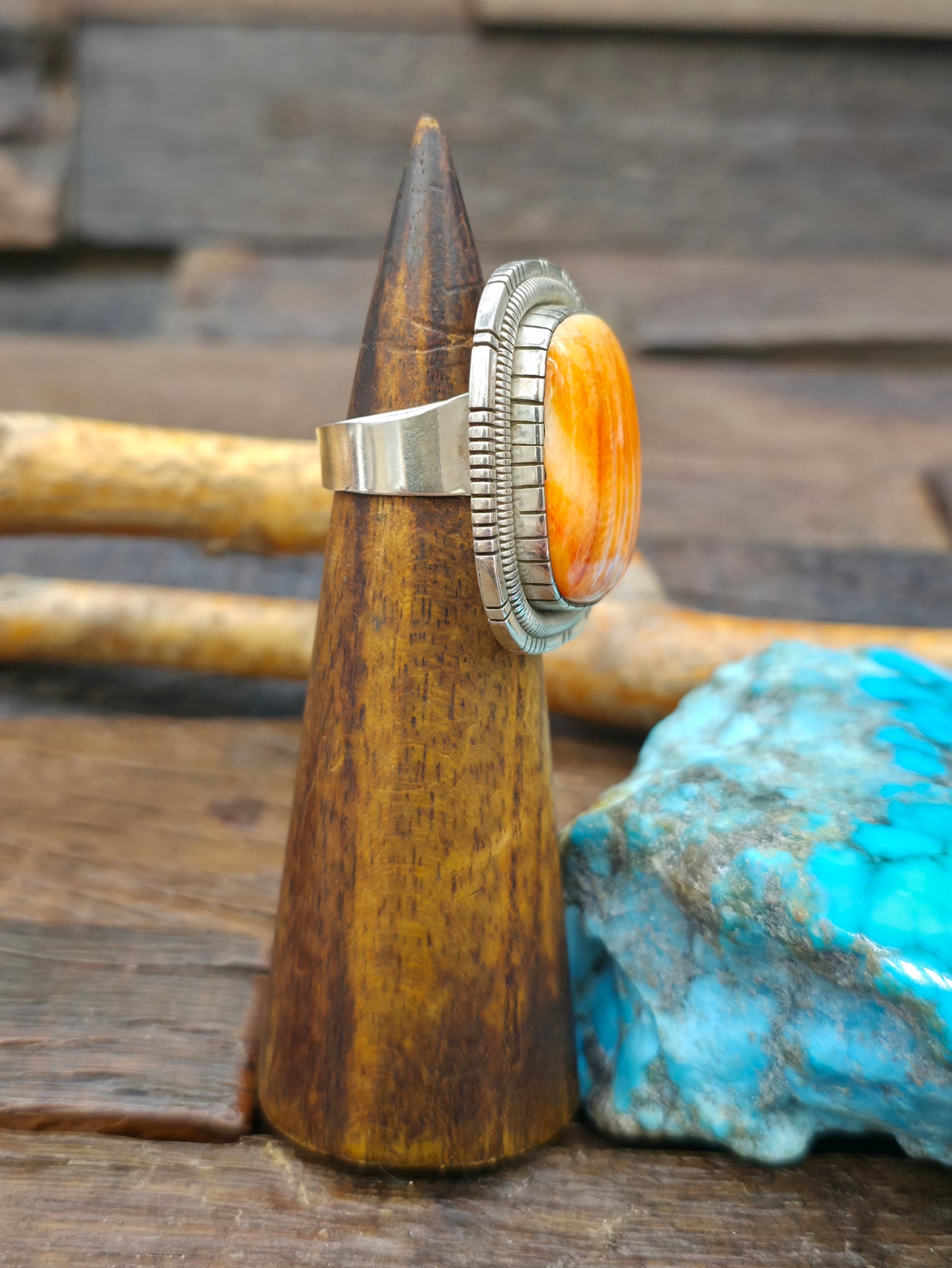Sterling Silver Orange Spiny Statement Ring by Walter Vandever - Adjustable