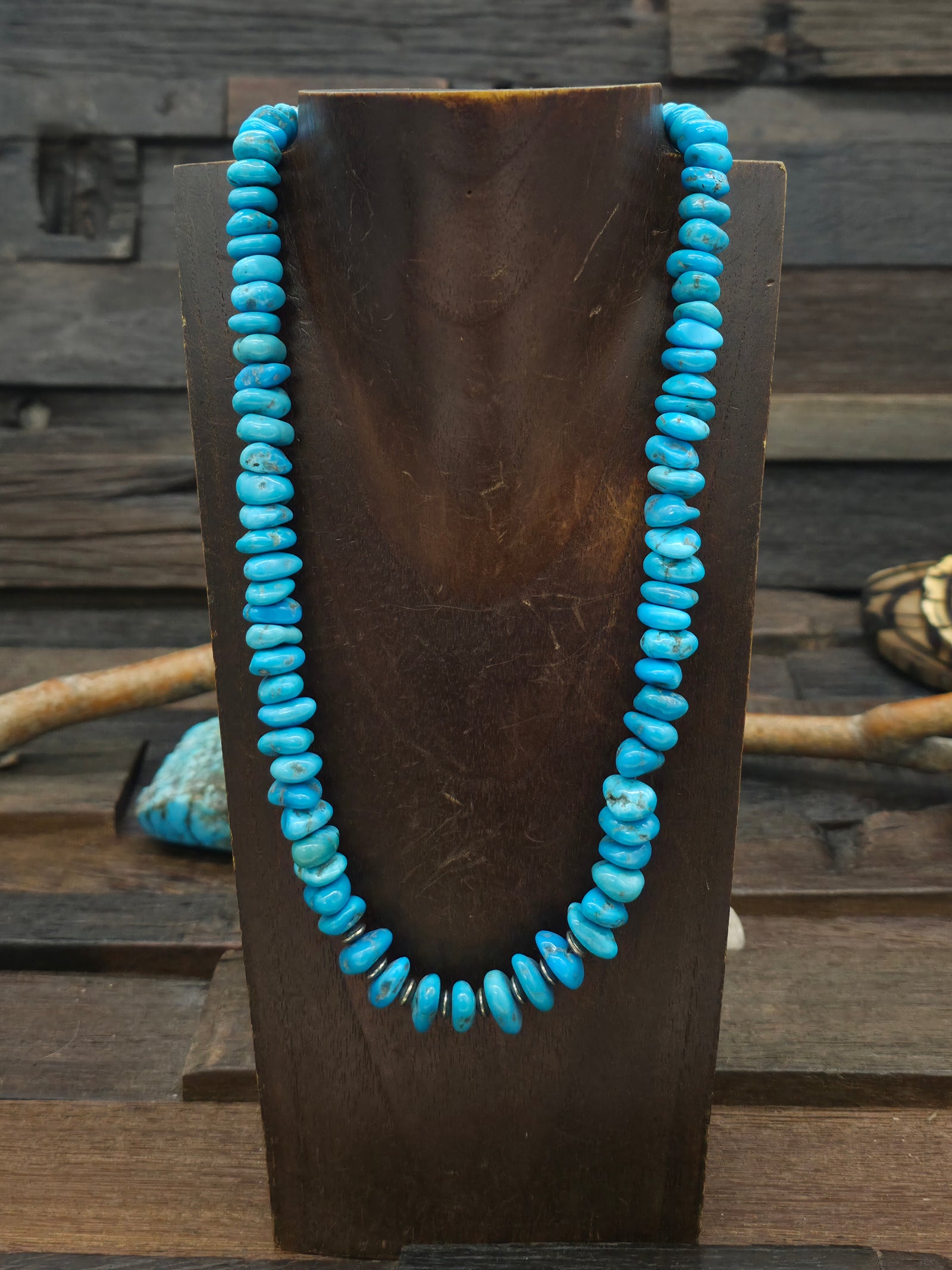 Mixed Turquoise Nugget Necklace with Sterling Silver Beads - 20 in.