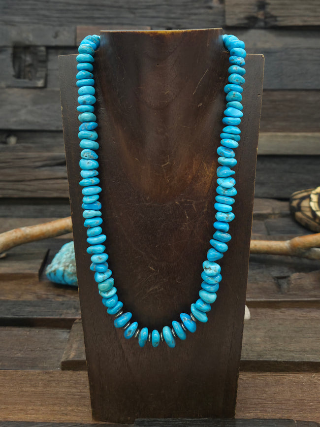 Mixed Turquoise Nugget Necklace with Sterling Silver Beads - 20 in.